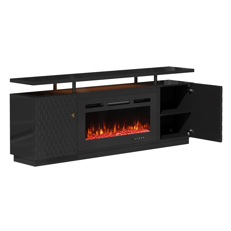 Console multimédia 70,08 po pour téléviseur de 80 po ou moins avec foyer électrique 36 po Jenina, Noir