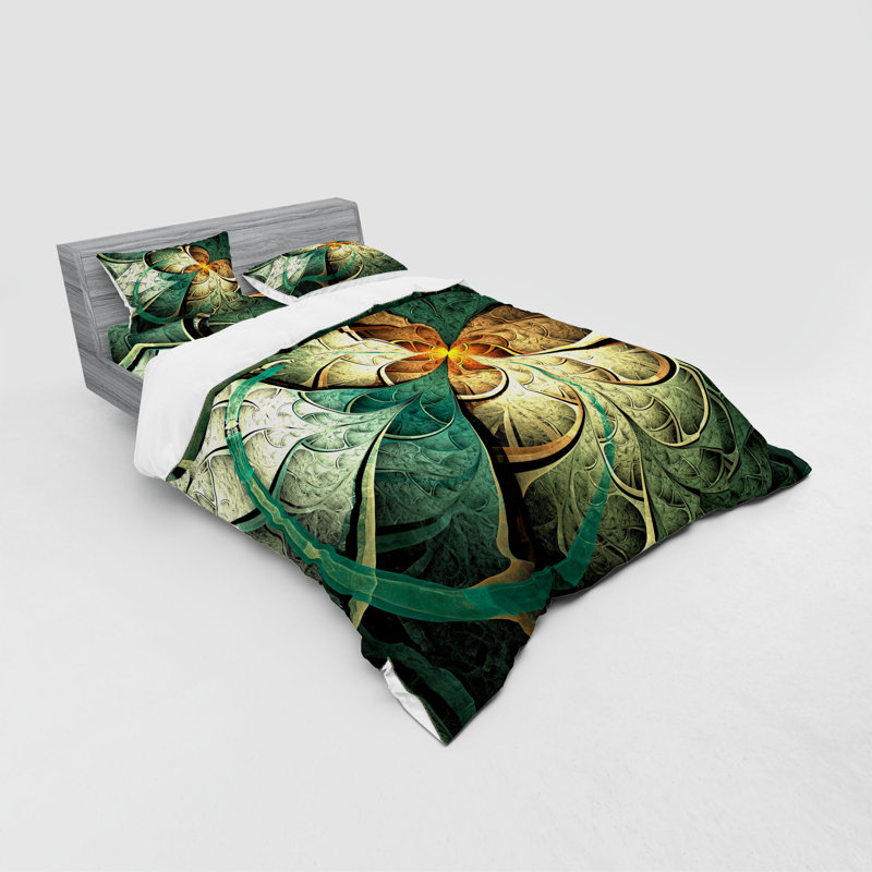 Ensemble de housse de couette Jade / vert / orange en microfibre moderne et contemporain