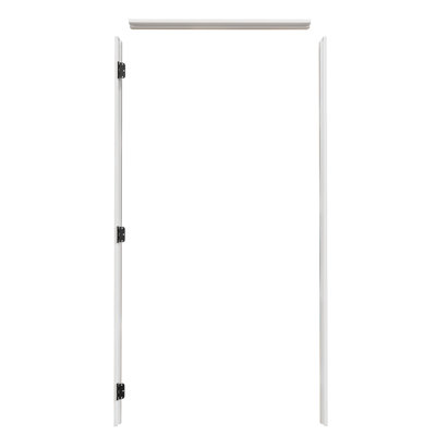 Ensemble de porte simple en bois de pin, droitier pour porte de 80 po, montant réglable (jusqu'à 36 po de largeur), assemblage requis, avec 3 charnières argentées et bandes d'étanchéité de porte
