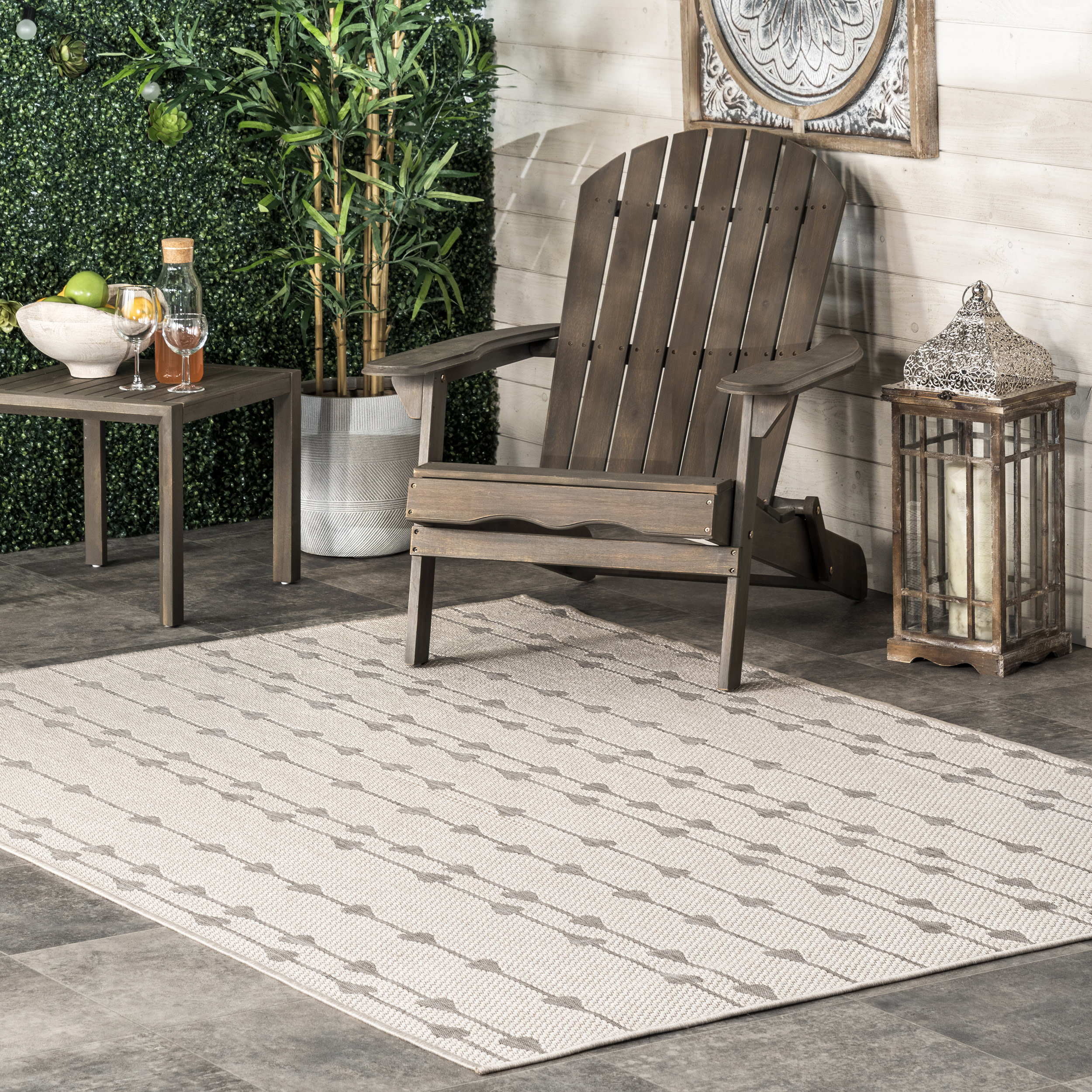 Union Rustic Edgington Striped Gray/Ivory Indoor / Outdoor Area Rug ...