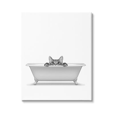 " Cat Peeking Bathroom Tub "