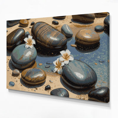 Hawaiian Beach Rocks Gray Canvas Wall Art