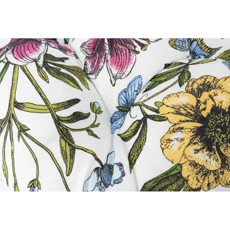 Outdoor Chair Cushions Set of 2, 19 x 19 x 4 Inch Tufted Seat Cushions with Ties, Waterproof Patio Chair Pads for Dining Chairs, Garden & Outdoor Furniture-Botanical Floral Print