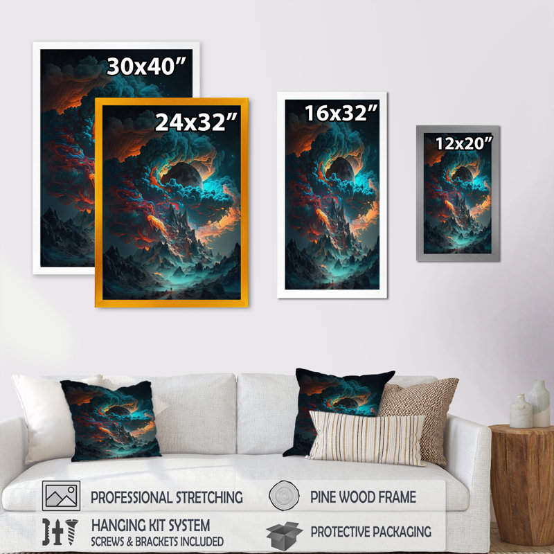 «Futuristic Landscape Galaxy II», reproduction sur toile, H 20 po x l 12 po x P 1 po, Encadrement doré