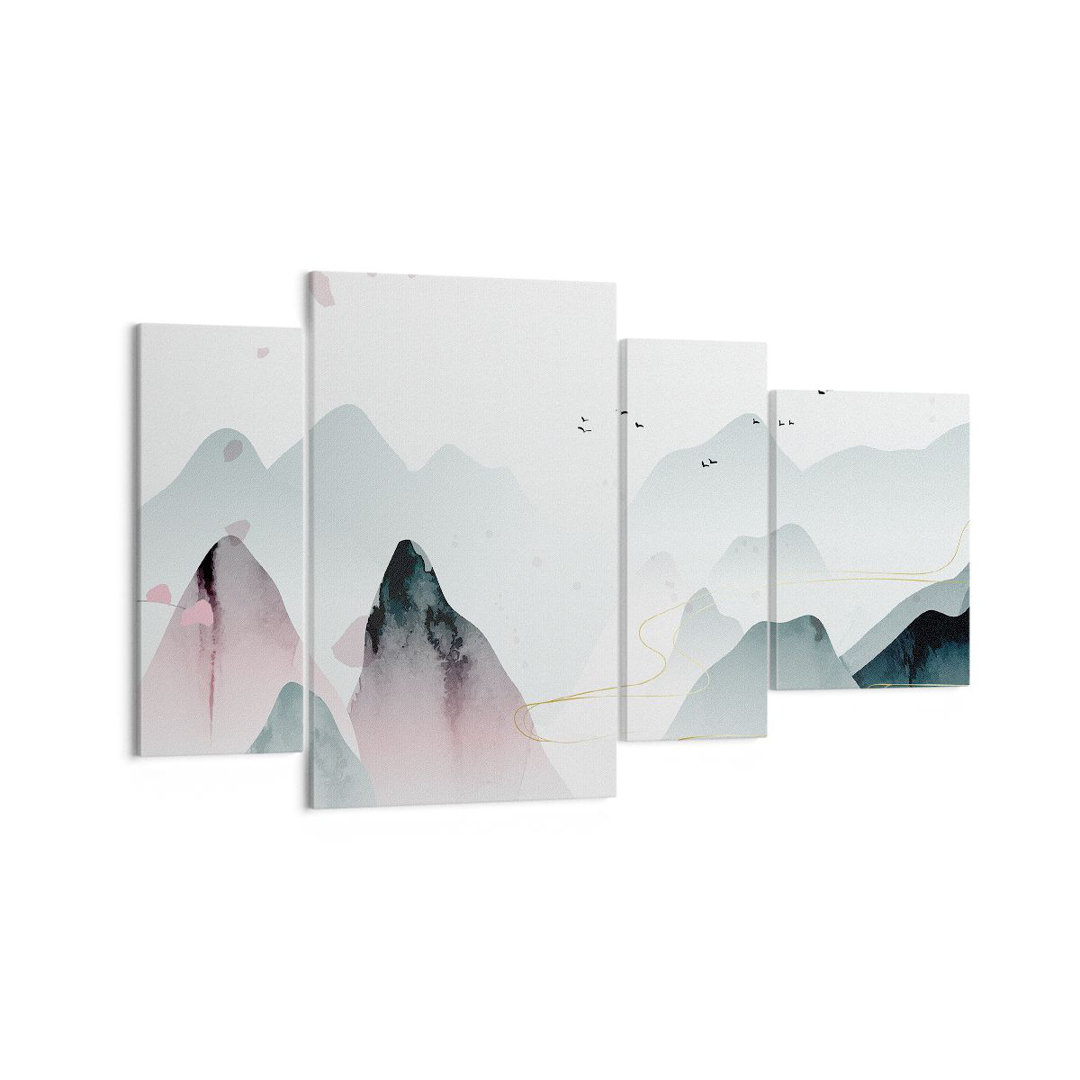 4-tlg. Leinwandbilder-Set Mountains Birds Modern