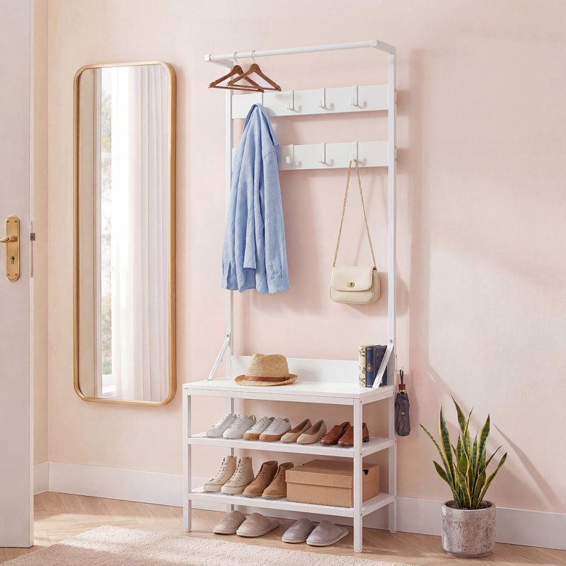 Hall Tree 72cm Wide with Bench and Shoe Storage, White