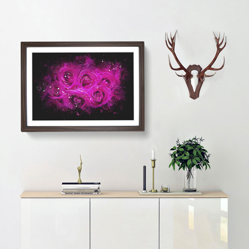 Wall of Bright Pink Roses - Picture Frame Graphic Art Print, Walnut Framed, 24cm H x 33cm W x 2cm D