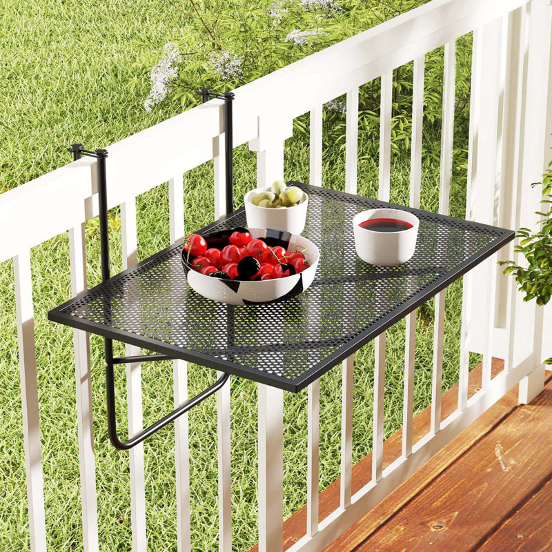Balcony Railing Table With Adjustable Hooks Hanging Folding Deck Table Plant Stand