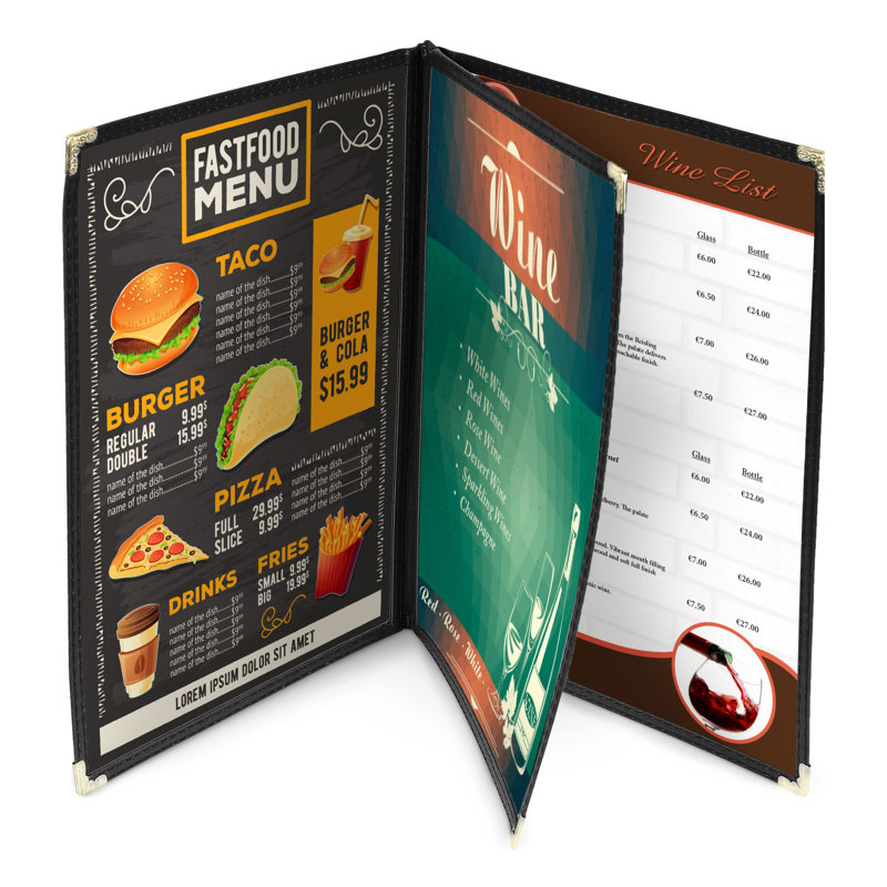 Yescom 30 Pack 8.5"X14" Menu Cover 3 Pages 6 Views Black Triple Book Style Cafe Restaurant Folder, 8.5" H x 14" W, Black