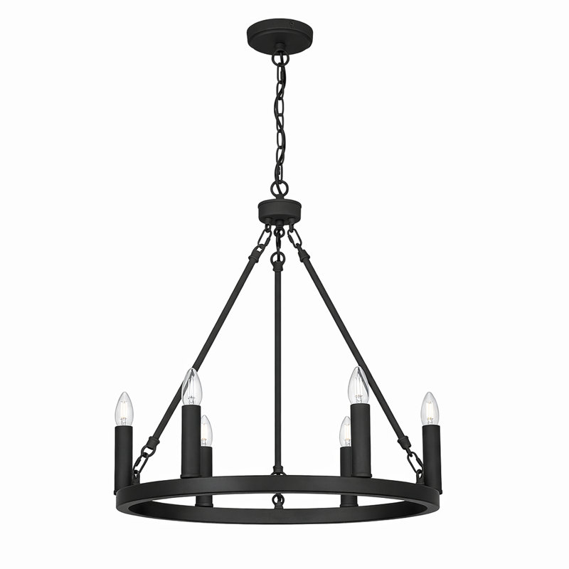 6-Lights Waggon Wheel Chandelier Ceiling Lights, Black