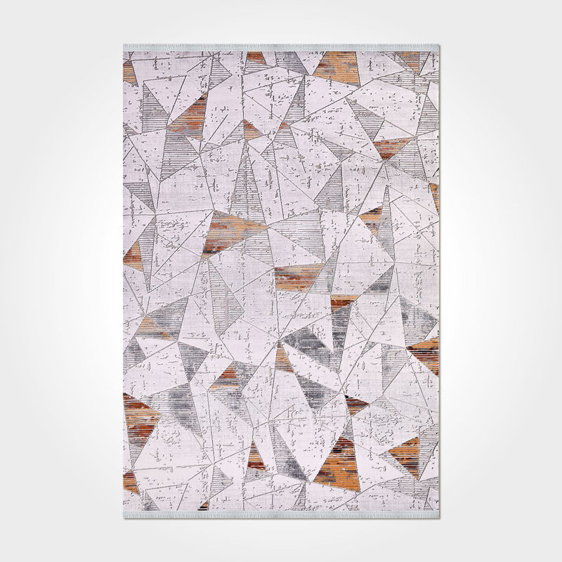 Tapis moderne / abstrait beige lavable à la machine antidérapant, Rectangle 3 pi 3 po x 5 pi