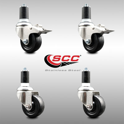 Hard Rubber Swivel Expanding Stem Caster Set with 2 Lock Brake