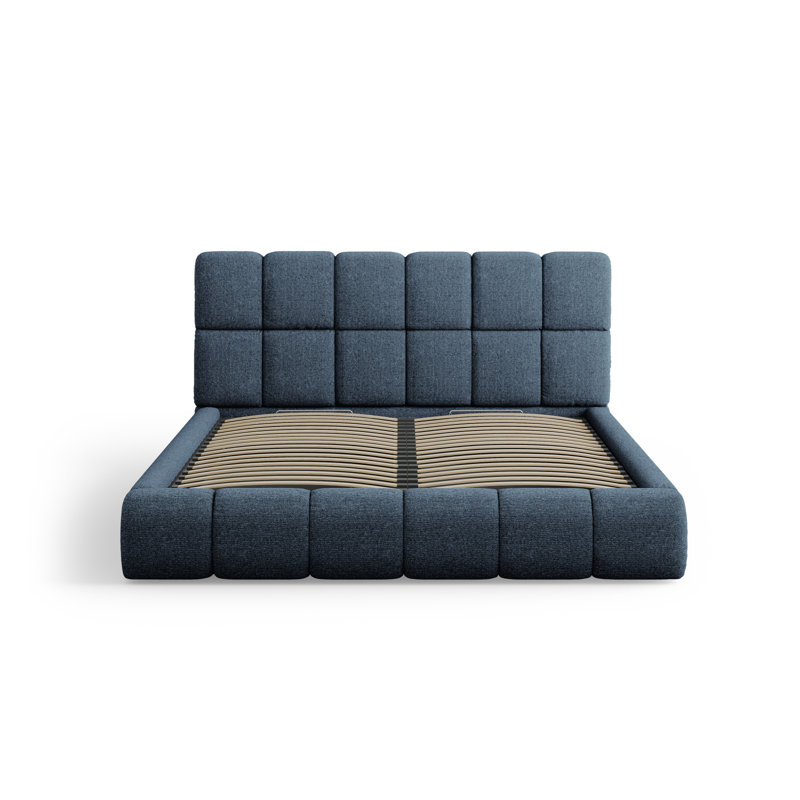 Nehimiah Upholstered Bed, European Double (140 x 200 cm), Navy