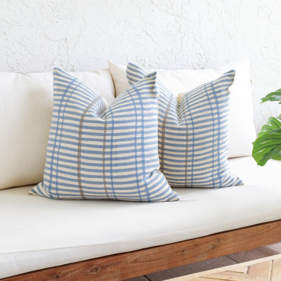 Ensemble de 2 coussins à rayures bleues
