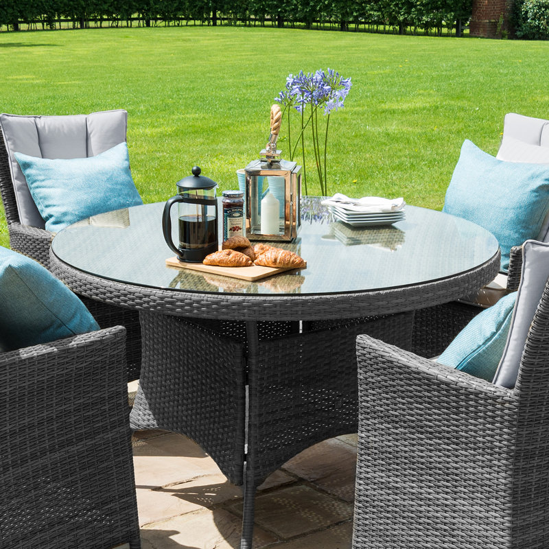 Zayd Seat Round Rattan Dining Set, Grey