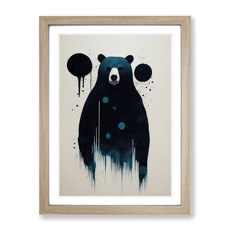 Bear Painting No.4 Abstract - Wall Art, Oak Framed Paper, White, 46cm H x 34cm W x 2cm D