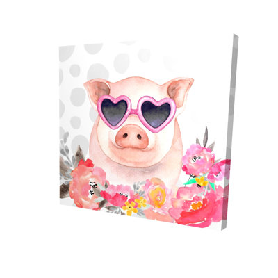 Little Pig in Love Canvas - Cute Farm Animal Home Decor Art