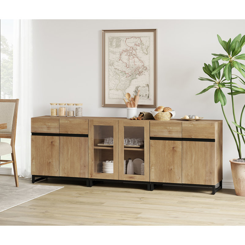Modern Sideboard With Adjustable Shelves, 3 In 1 Storage Cabinet With Glass Doors, Coffee Bar Cabinet For Living Room, Kitchen