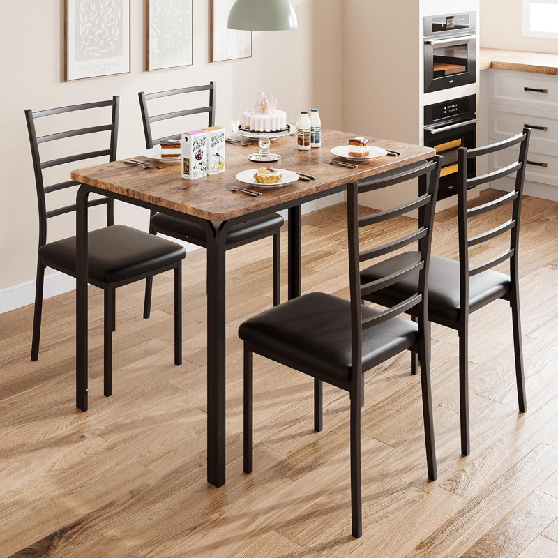 4 - Person Four Leg Dining Set, Brown, 30"H x 43.30"L x 27.50"W, 5