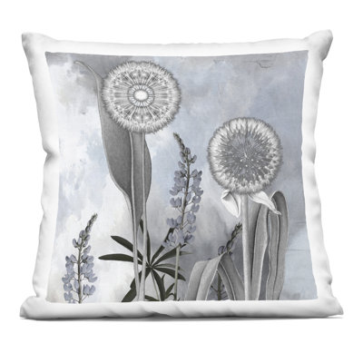 Grey Toned Dandelion Sky Decorative Printed Throw Pillow design by Sophie 6