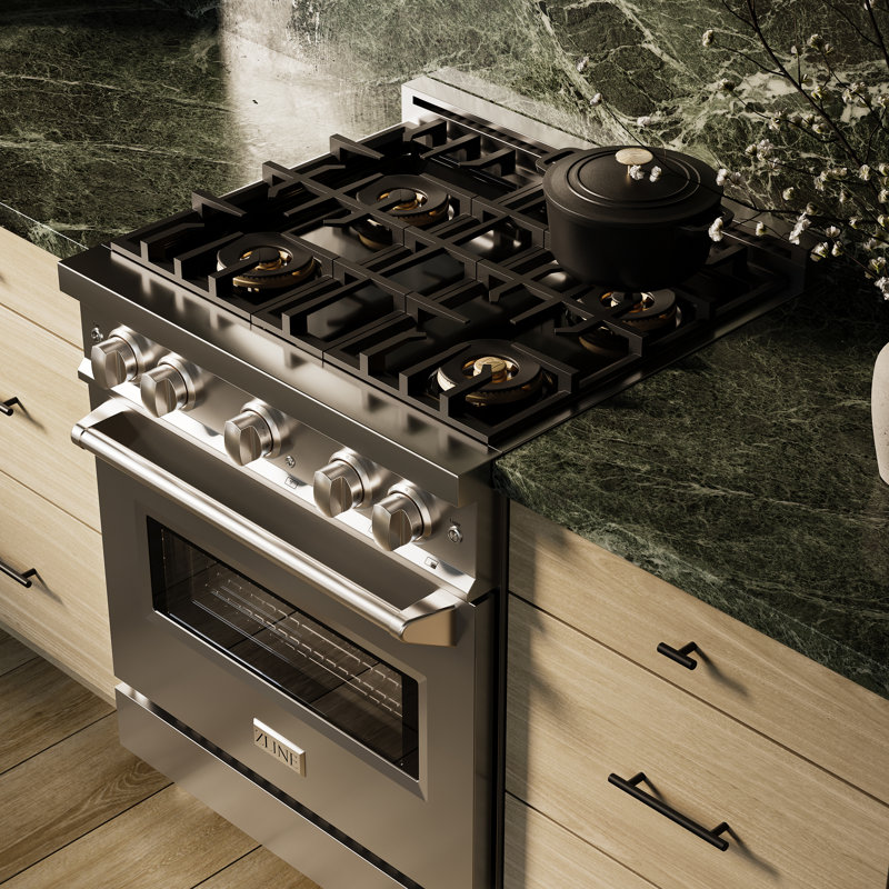 ZLINE 30 in. Classic Gas Range with DuoPro Cooktop and Convection Oven in Black Stainless Steel, Stainless Steel, Dual Fuel