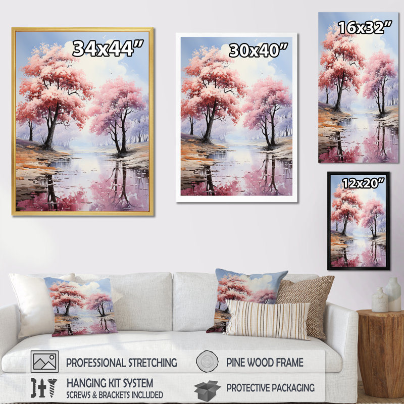 Érable rose paysage sur toile, H 32 po x l 24 po x P 1 po, Cadre photo argenté