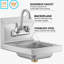 Lavabo mural en acier inoxydable de calibre 20 avec robinet à col de cygne, 30,5 cm (L) x 40,6 cm (P) et protection anti-éclaboussures.
