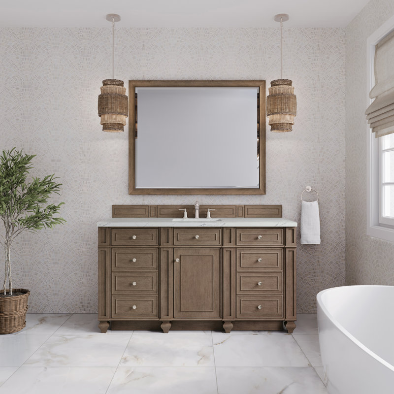 Bristol 60'' W Single Vanity, Whitewashed Walnut, Ethereal Noctis, 8" Widespread