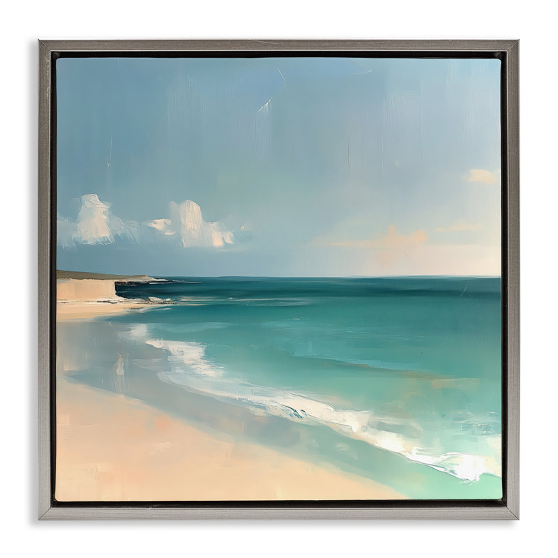Cadre flottant expressif turquoise Horizon, design par Annabelle Hall, H 25 po x l 25 po, Cadre flottant gris lustré