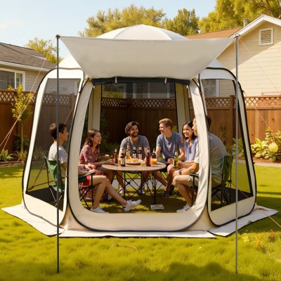 Screen House Tent, 10 X 9.2 Ft, 4-8 Person Pop Up Screen Tent With Extended Awning, Portable Screened In Canopy With Carry Bag, Netting Sides, For Patio, Backyard, And Outdoor Activities