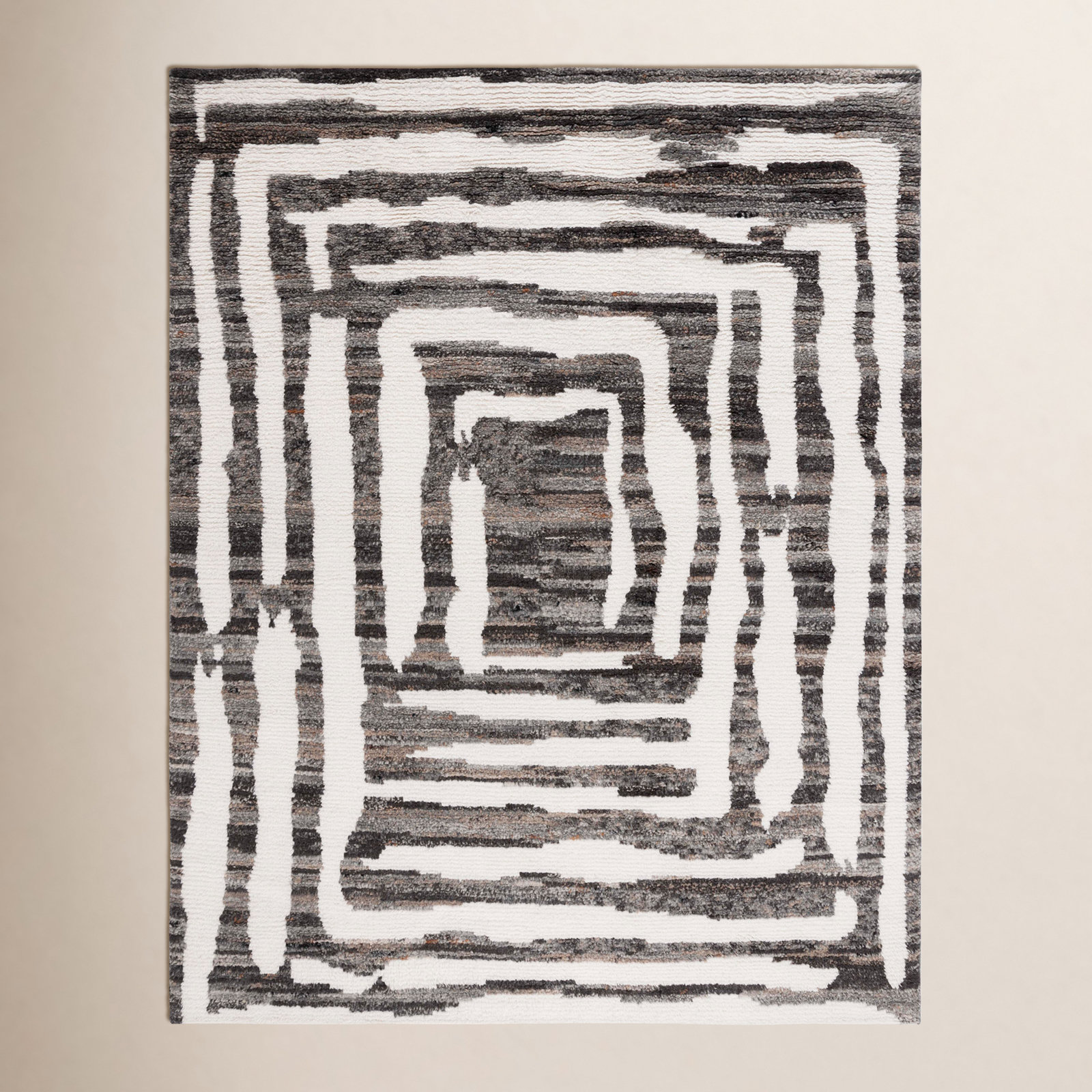 Kass Handmade Wool Ivory/Charcoal Rug, Rectangle 8' x 10'