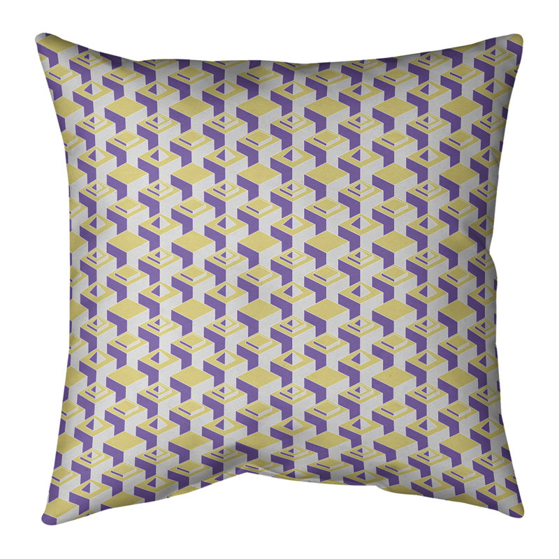 Housse de coussin Skyscrapers, 16 po x 1 po, Jaune chaud / mauve, Polyester filé