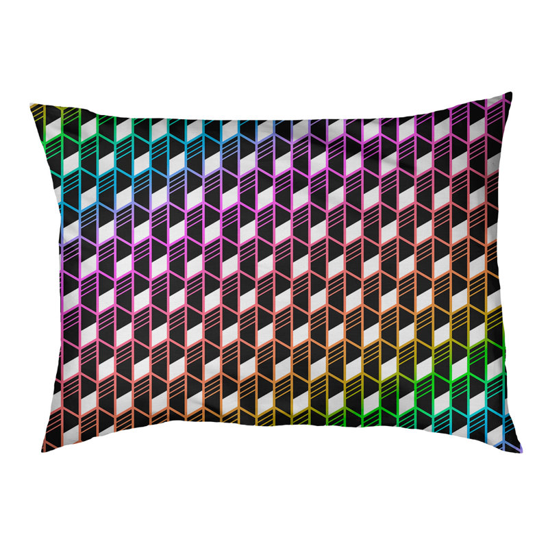 Coussin de concepteur pour chat à rayures géométriques Byrge, Grand - L 52 po x l 42 po, Rose / Orange