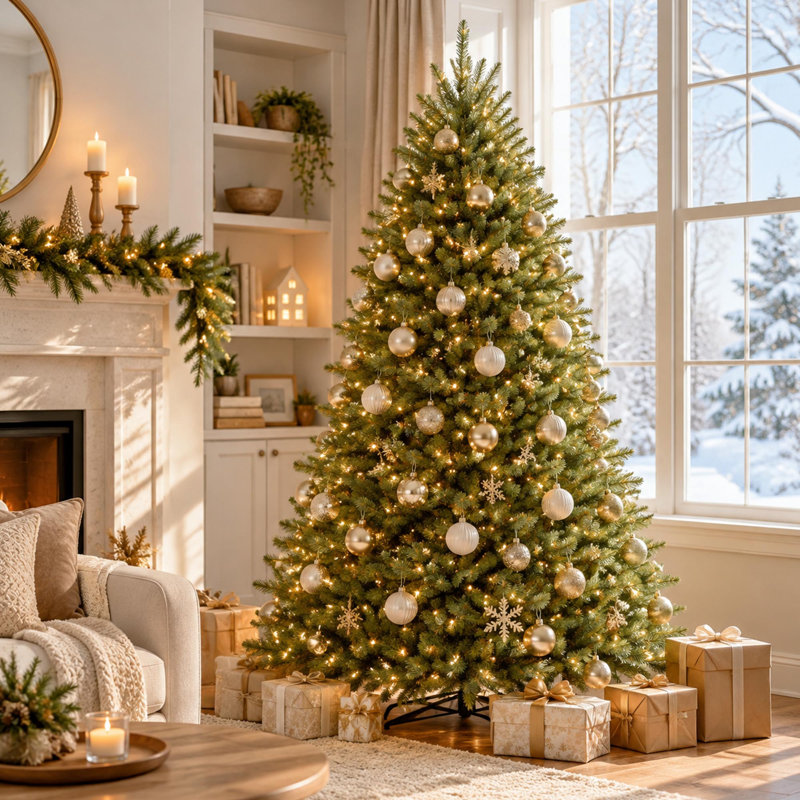 7.5 Ft Pre-Lit Dunhill Fir Artificial Christmas Tree with Dual-Color LED Lights