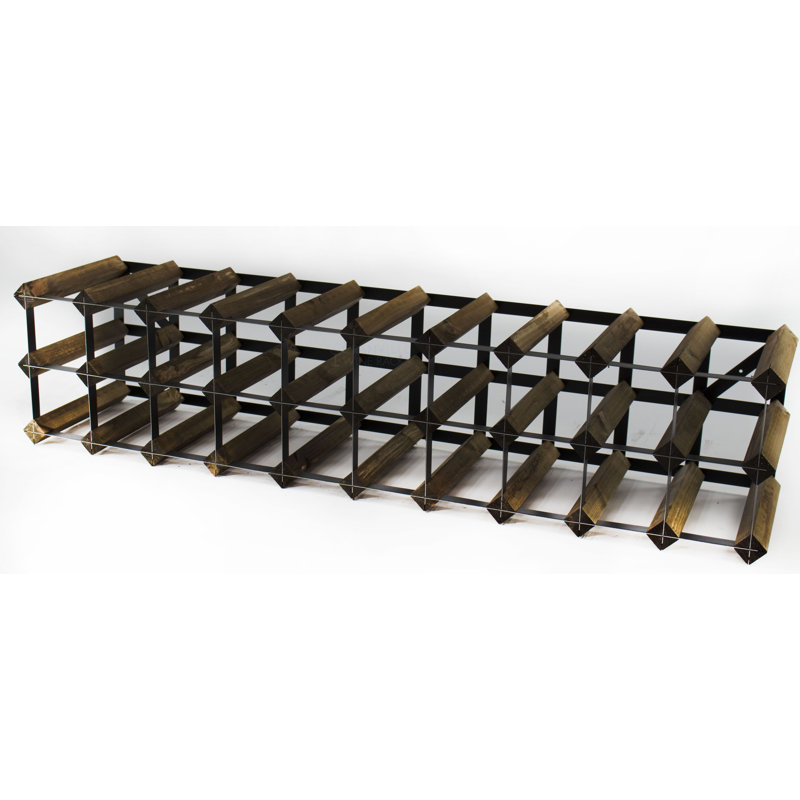 Felica 30 Bottle Floor Wine Bottle Rack, Dark Oak Stained Pine / Black Steel