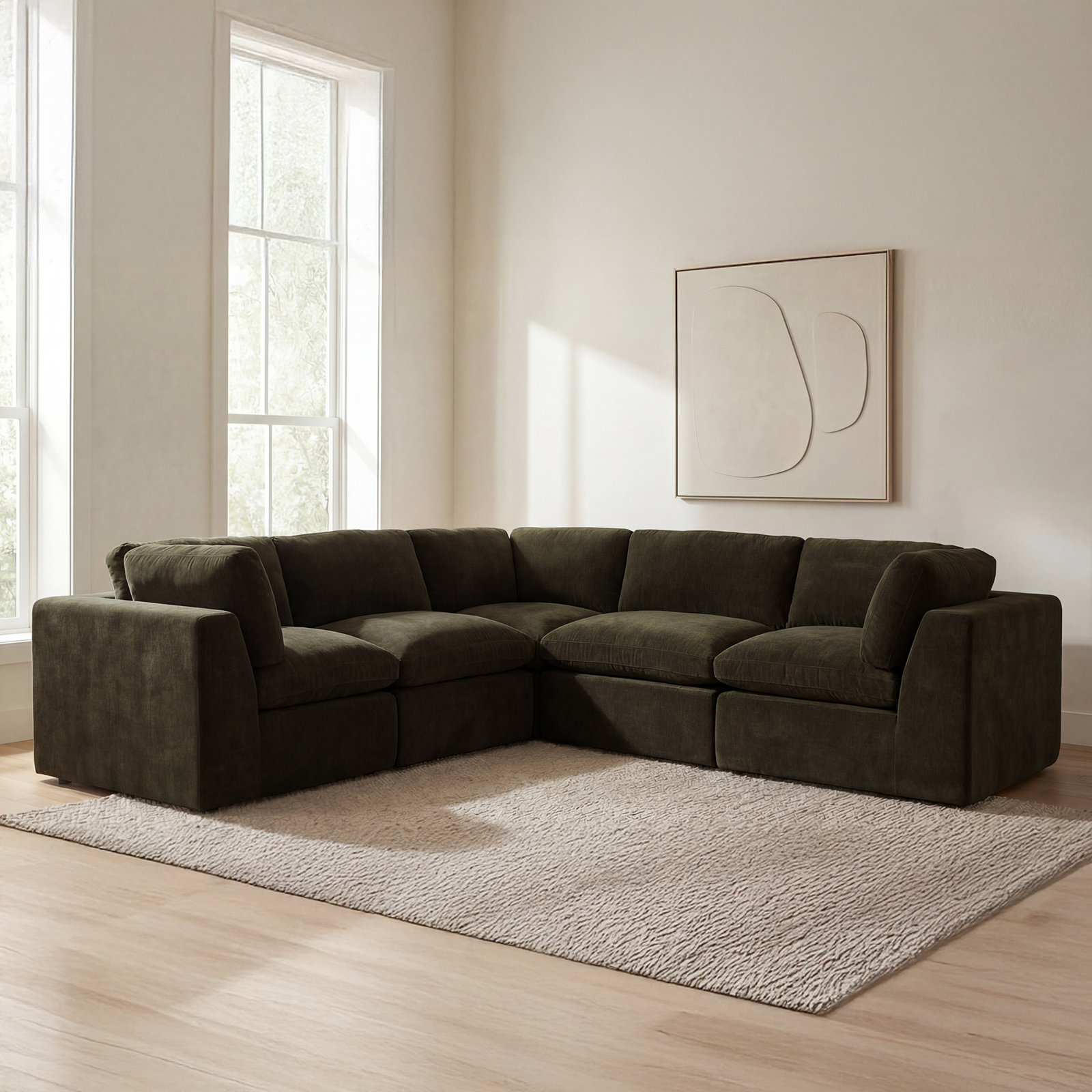 Calder Modular Upholstered Reversible L-Sectional, Green Polyester