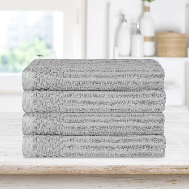 Ribbed Cotton Absorbent Heavyweight Bath Towel, Silver