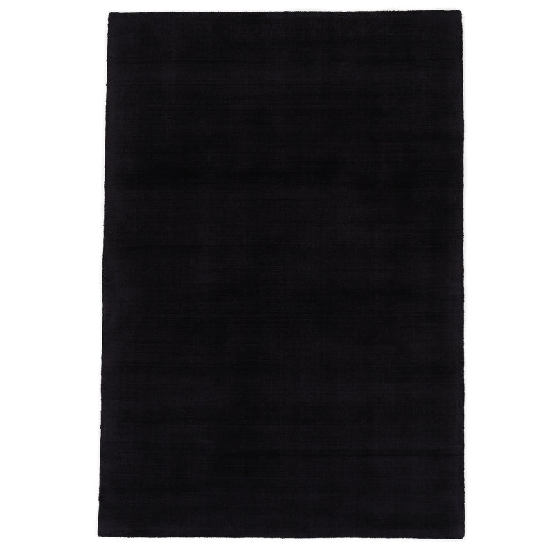 Ava Handmade Viscose Silky Solid Soft Black Rug, Rectangle 60 x 110cm