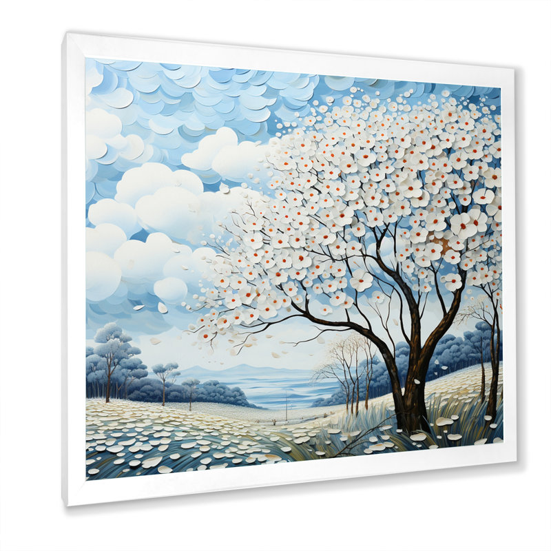 Dogwood Field Pointillism Collage I - impression, Cadre simple blanc, H 16 po x l 16 po x P 1 po