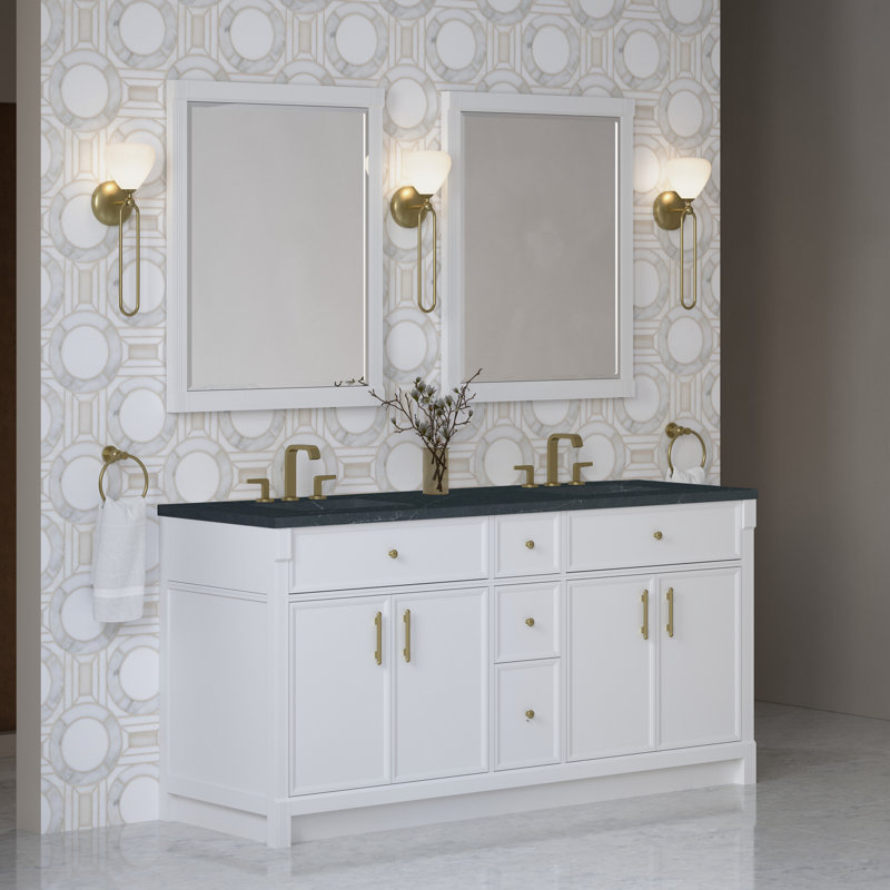 Bellshire 72" W Double Vanity, Charcoal Soapstone, Bright White