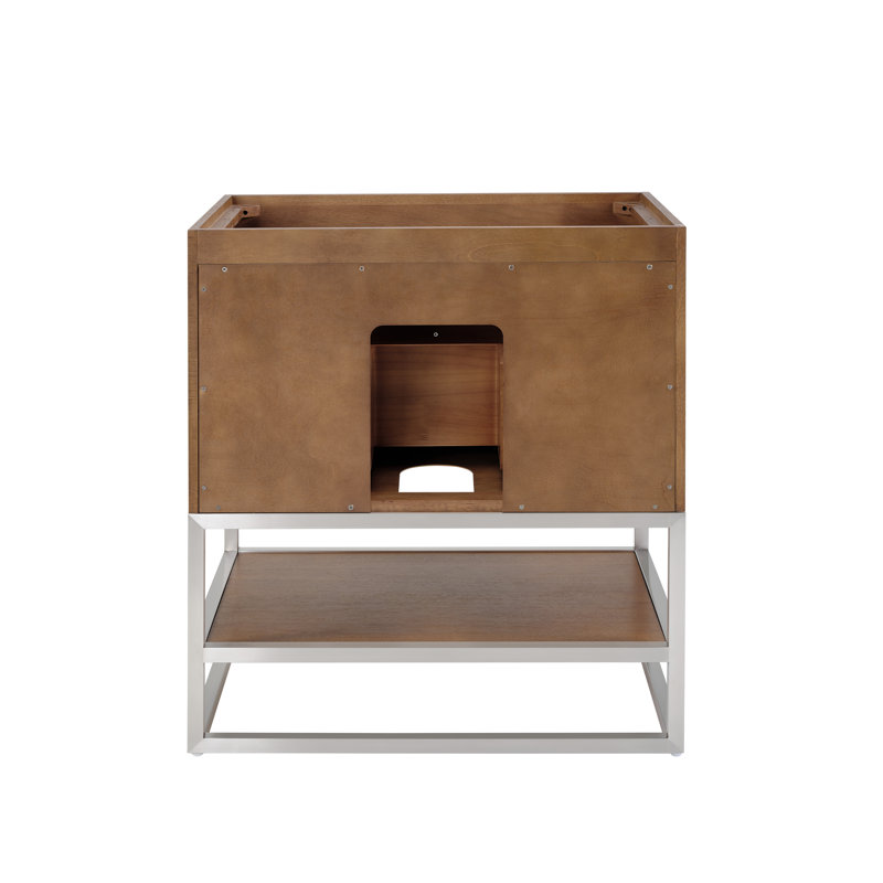 Terra 30'' W Single Vanity, Walnut, Brushed Nickel, Calacatta Quartz/Widespread Faucet Mount