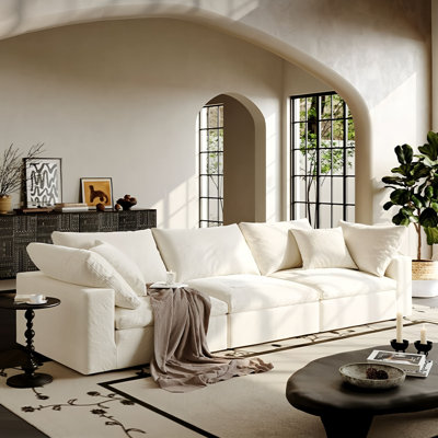 114" Modern 4-Seater Sofa with Removable Seat Cushions, Cotton-Linen Upholstery, Solid Wood Frame
