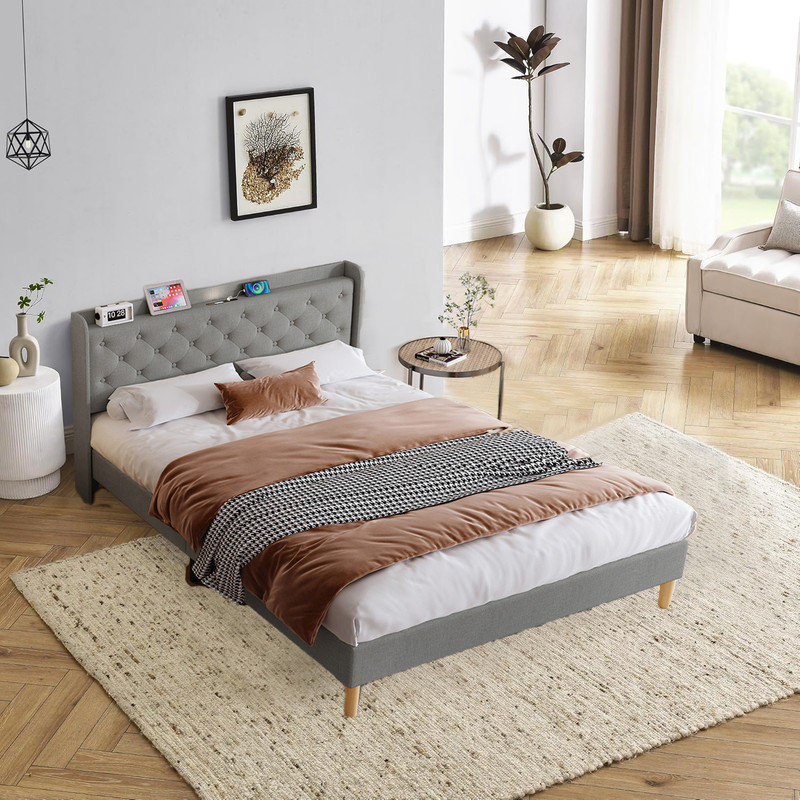 Lit tapissier Caitlun, Gris foncé