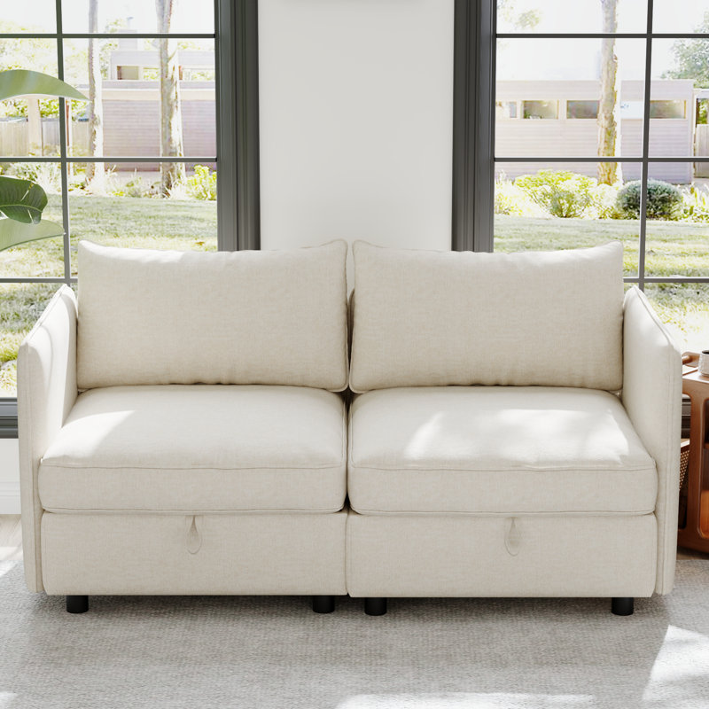 Canapé modulaire rembourré 2 places Hamza, Chenille beige