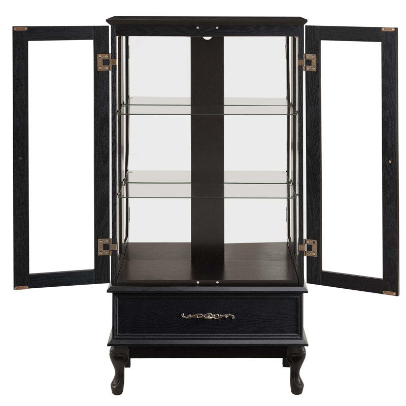 Lighted Curio Cabinet With Glass Doors, Adjustable Shelves, And LED Lights For Home Decor And Storage