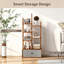 7 Tier Tree Style Bookcase with Folding Fabric Drawer Rustic Brown for Living Room Bedroom Study