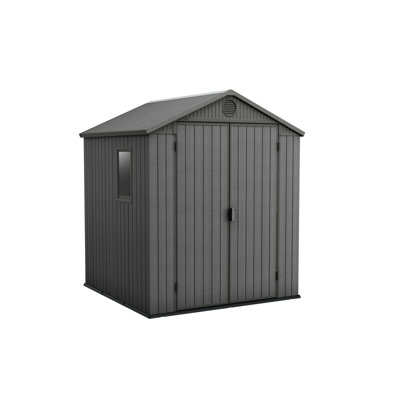 Keter Darwin 6x6 ft. Durable Resin Outdoor Storage Shed With Floor and Double Doors for Garden Patio Furniture and Tools, Graphite