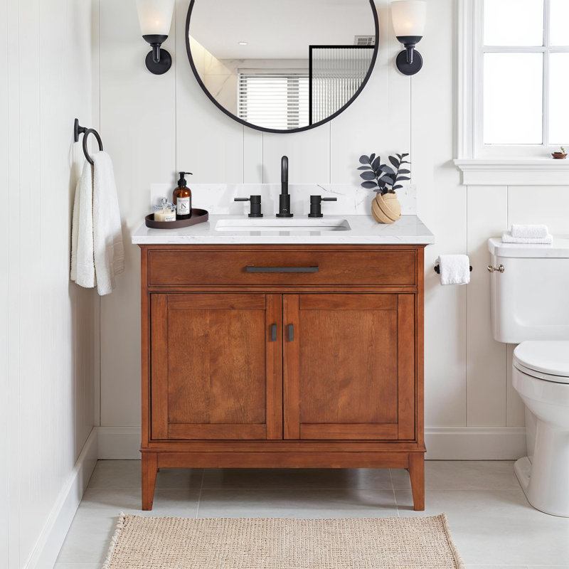Anglet 36" Single Bathroom Vanity with Top, Tobacco, Cala White