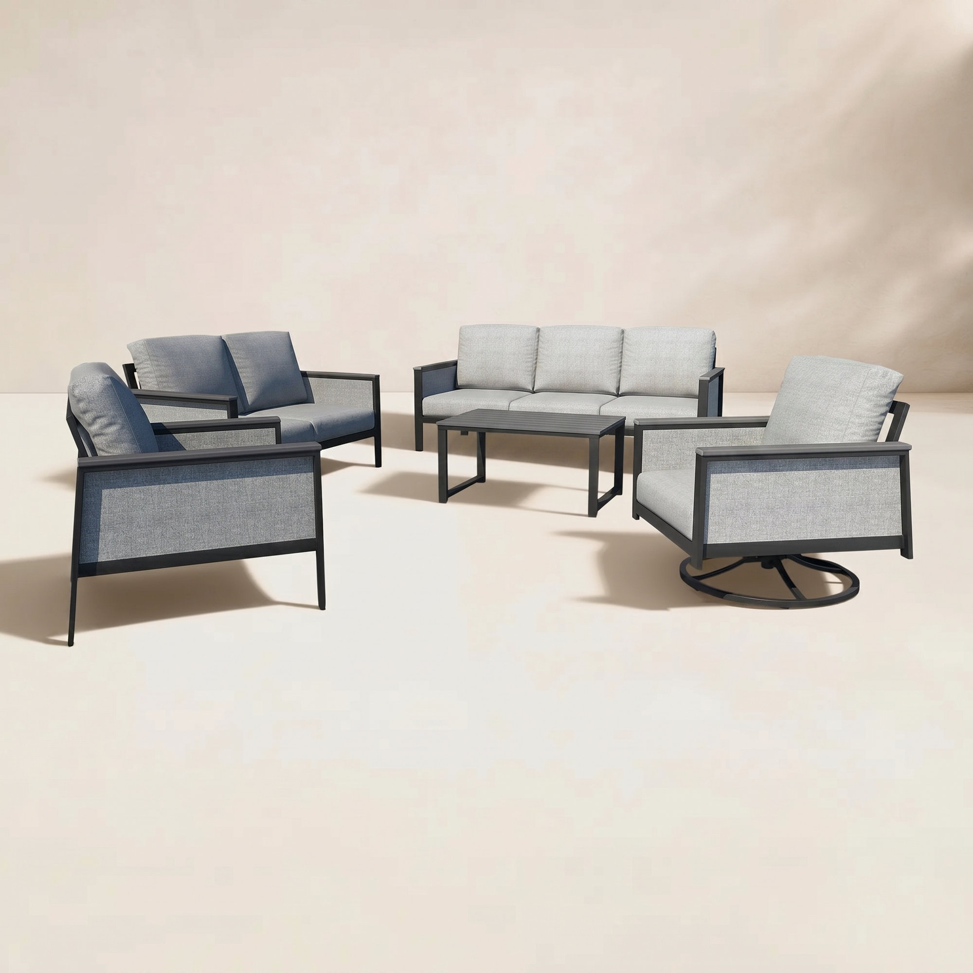 Townsend 5 Piece Sunbrella Sofa Seating Group with Cushions, Canvas Granite