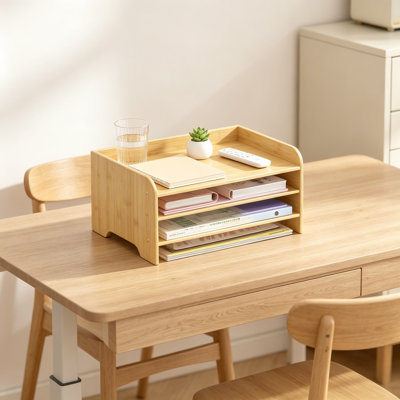 Organisateur de bureau en bambou avec plateau à lettres à 3 niveaux, classeur en bois et support de courrier pour comptoir, rangement de documents en papier A4 pour fournitures scolaires de bureau à domicile
